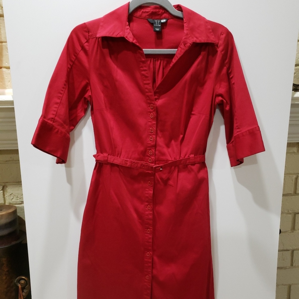 H&M Womens Button Down Red Dress Size 8